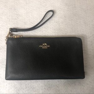 Coach Leather Wristlet Wallet - Black Gold